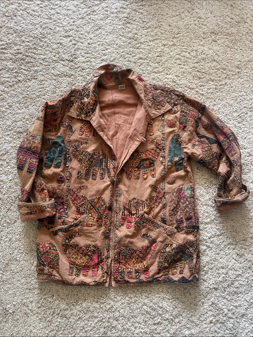Embroidered Handcrafted Reversible Elephant Print Jacket Sz L/XL Preowned